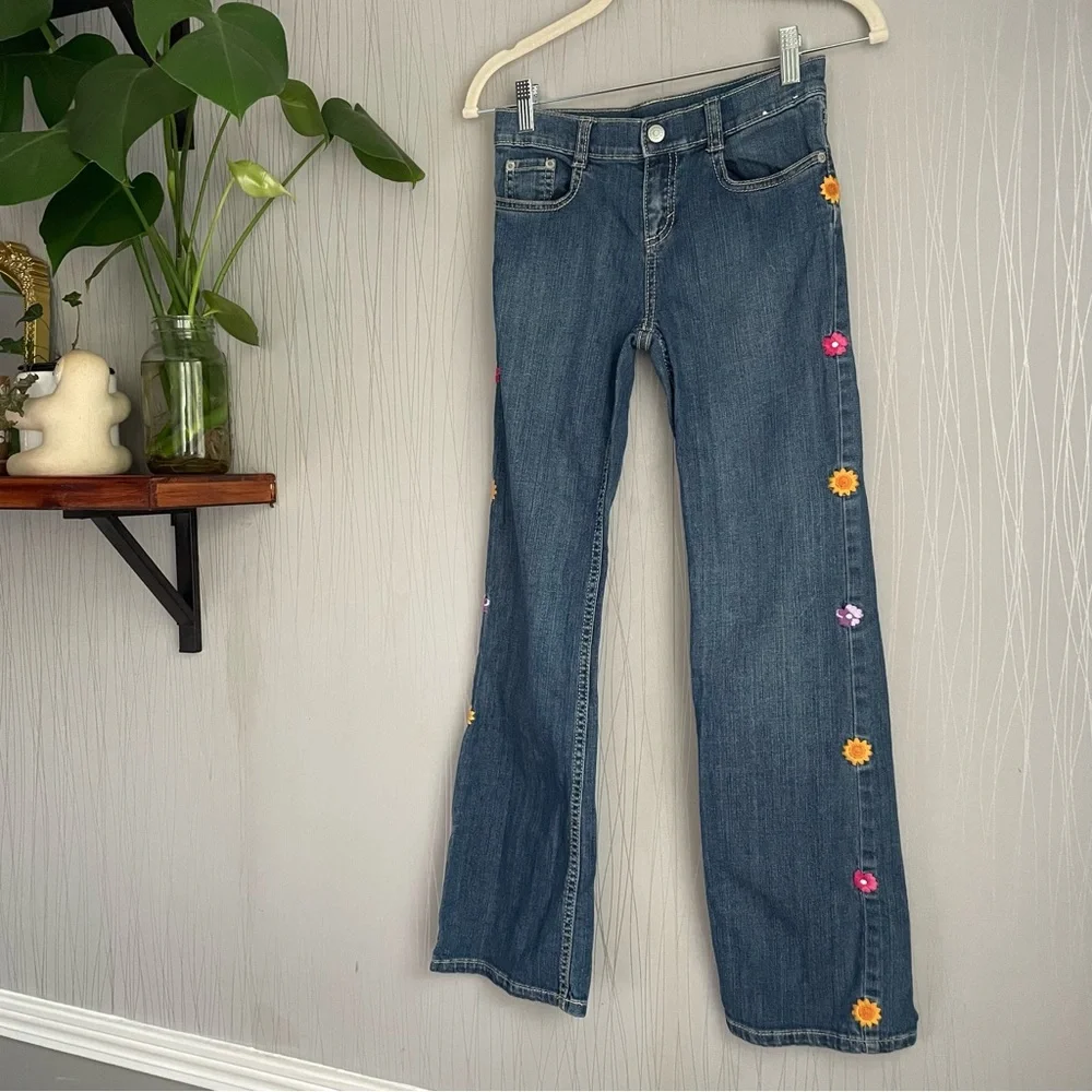 Gymboree Flower Jeans Girls Size 12 Embroidered Floral Bootcut Denim Pants